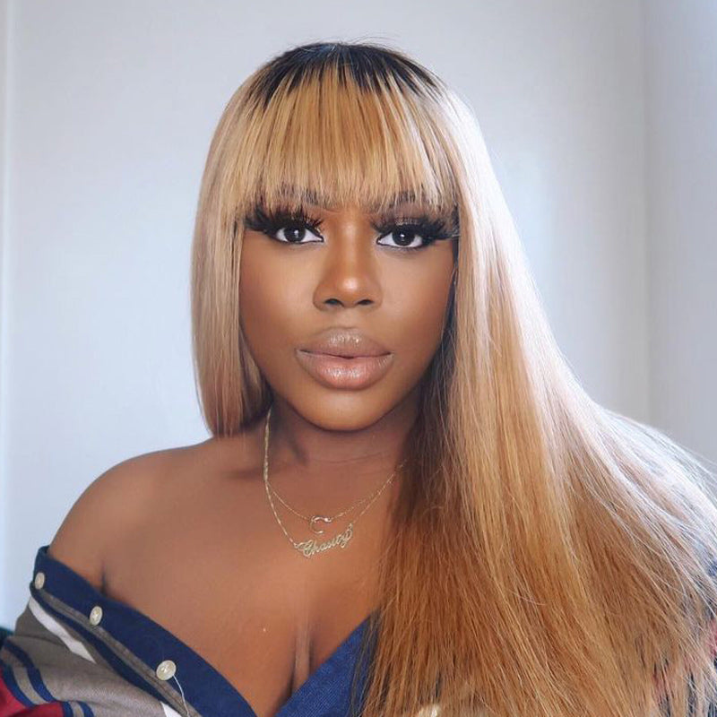 Ombre Bangs Glueles Closure Lace Wig