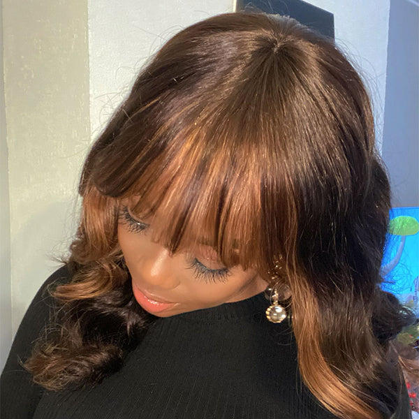 Highlight Light Wispy Bangs Wig Body Wave