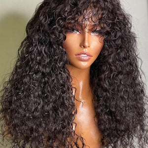 Stunning Virgin Hair Deep Wave Wig With Air Bangs