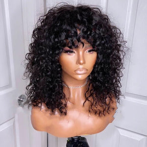 Shoulder-Grazing Curly Wig with Wispy Bangs