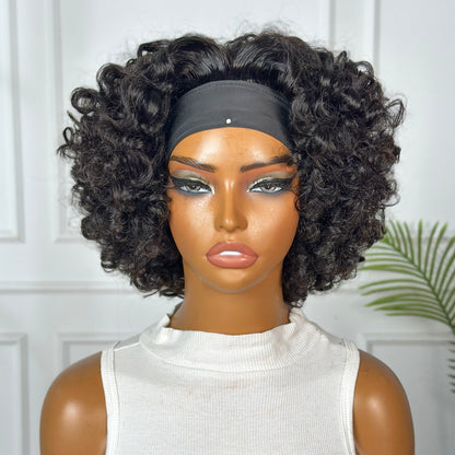 Natural Black Silky Headband Rose Curl Wig