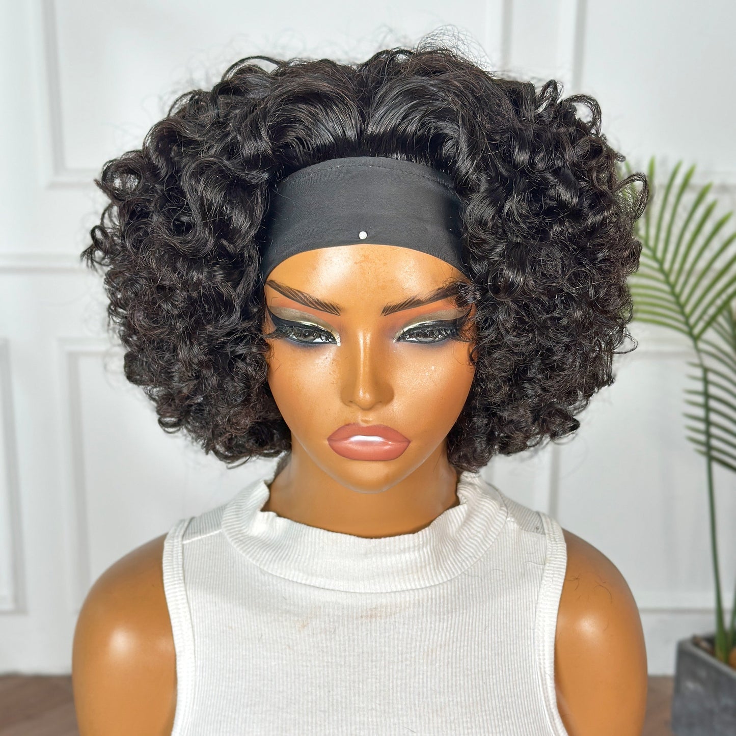 Natural Black Silky Headband Rose Curl Wig