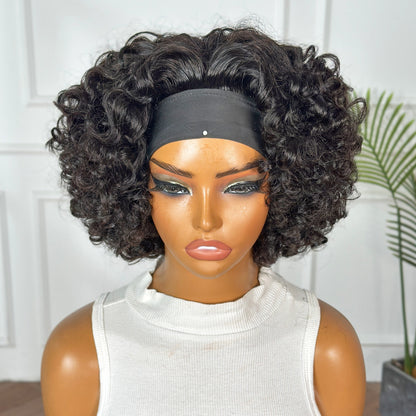 Natural Black Silky Headband Rose Curl Wig