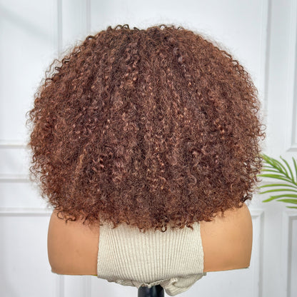 Fringe Wig- Long Lasting Burmese Curl 12 inch Brown color with 250% Density
