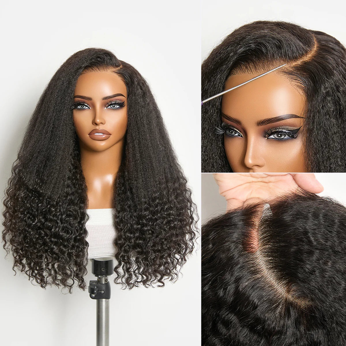 Dual Curl-KKS and Waterwave mix curl 20inch 5*5 closure HD lace Glueless Wig Pre Cut Lace