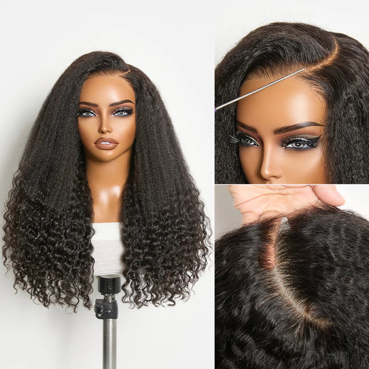 Dual Curl-KKS and Waterwave mix curl 20inch 5*5 closure HD lace Glueless Wig Pre Cut Lace