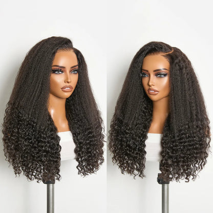 Dual Curl-KKS and Waterwave mix curl 20inch 5*5 closure HD lace Glueless Wig Pre Cut Lace