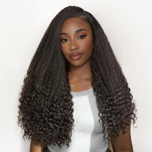Dual Curl-KKS and Waterwave mix curl 20inch 5*5 closure HD lace Glueless Wig Pre Cut Lace