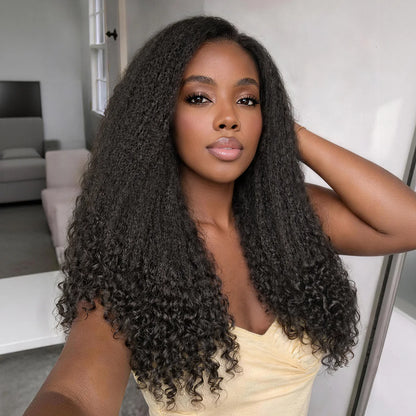 Dual Curl-KKS and Waterwave mix curl 20inch 5*5 closure HD lace Glueless Wig Pre Cut Lace