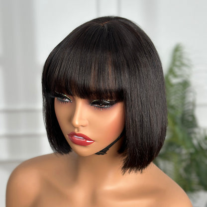 Bone Straight Natural Color With TB4 Color Top Bob Wig With Bangs