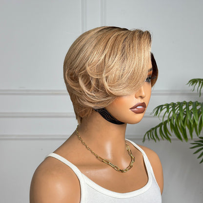 TB#27 Color Short Pixie Cut T part Frontal Lace Wig
