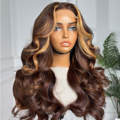 Highlight Brown Layer Bouncy 4×4 Closure Wig