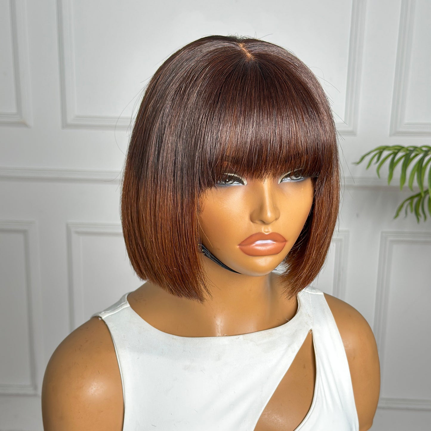 Bone Straight Natural Color With TB4 Color Top Bob Wig With Bangs