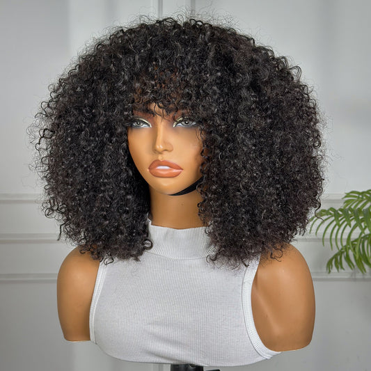 Customize Wigs Fringe Burmese Curl Natural Black
