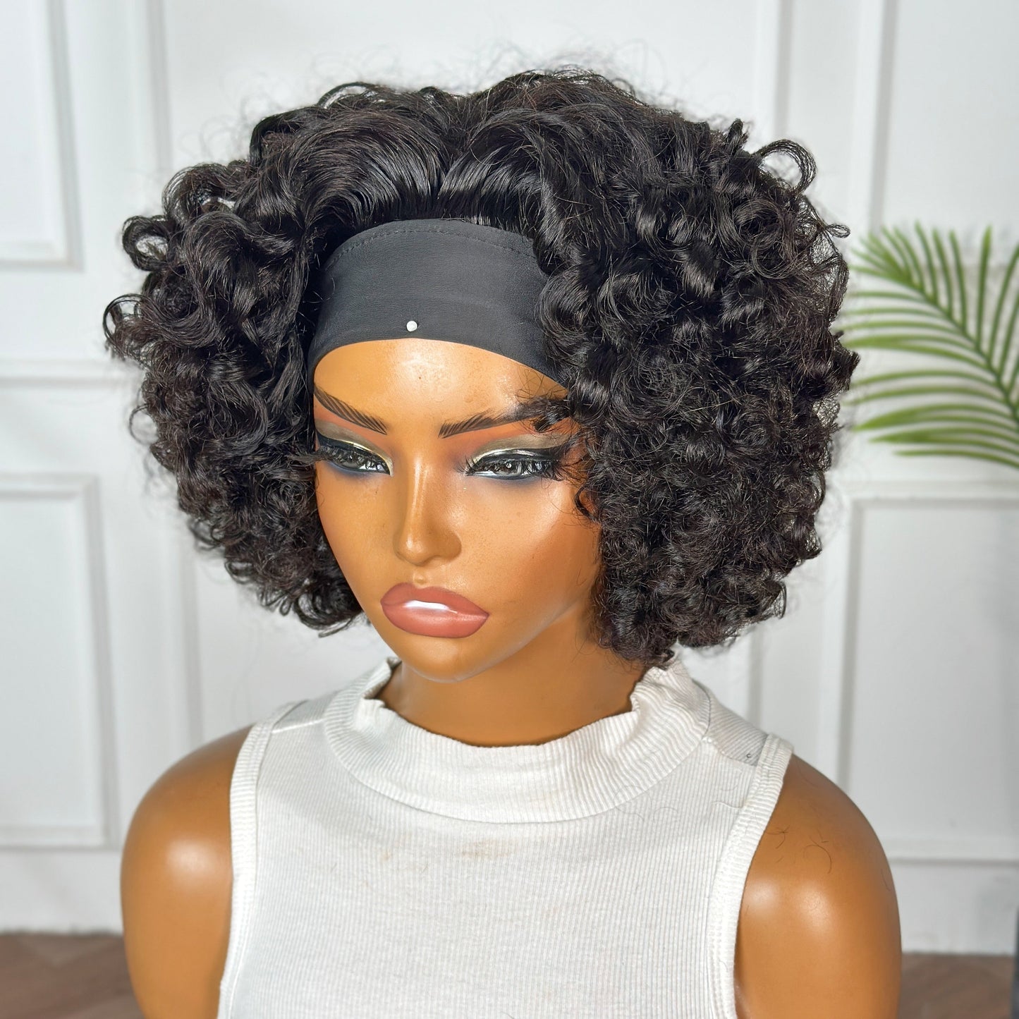 Natural Black Silky Headband Rose Curl Wig