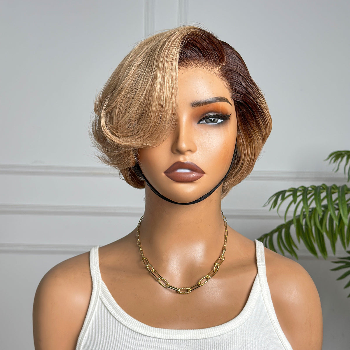 TB#27 Color Short Pixie Cut T part Frontal Lace Wig
