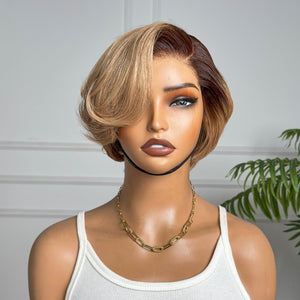 TB#27 Color Short Pixie Cut T part Frontal Lace Wig
