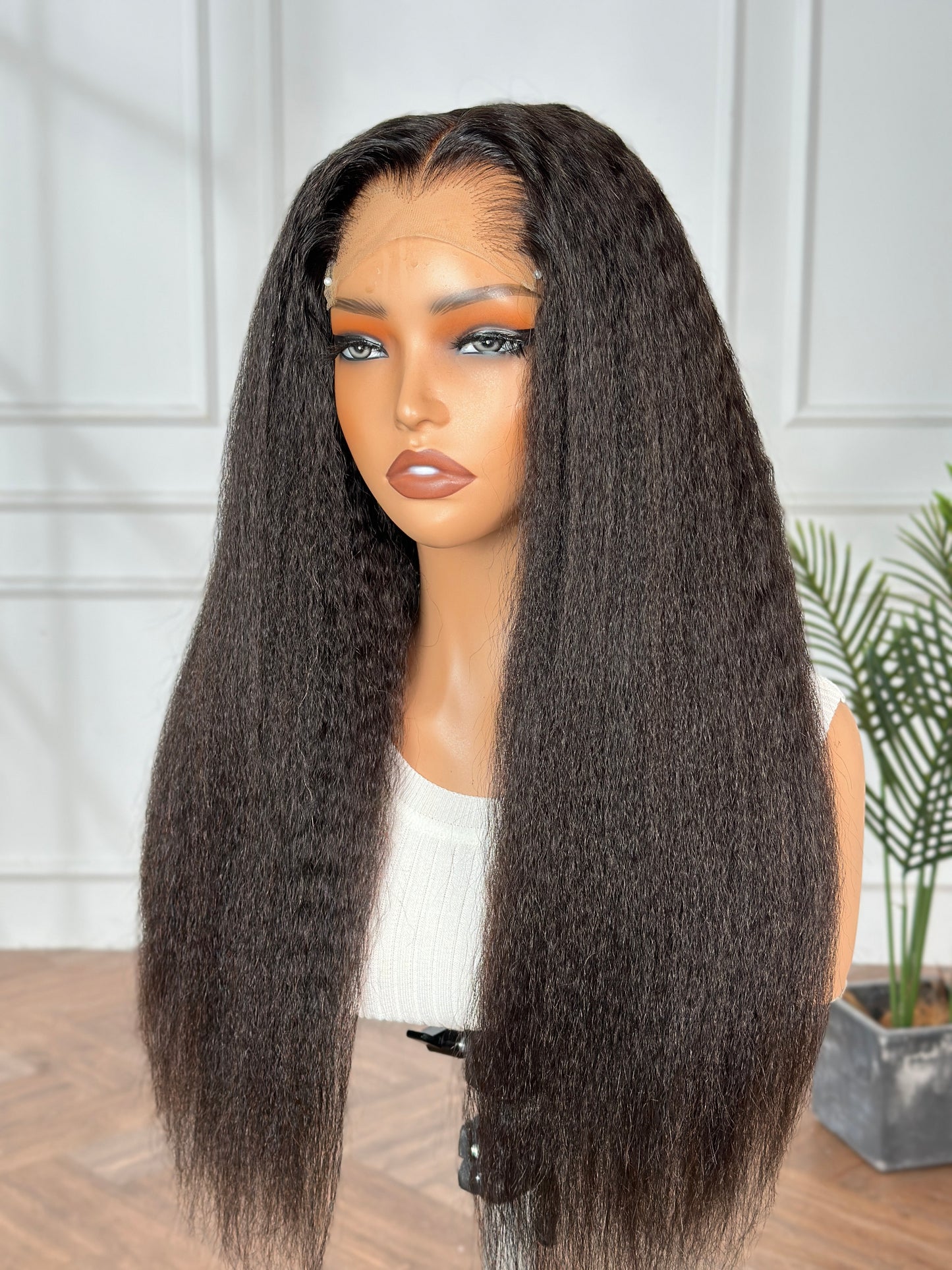 LuxRoot Hairline Wig-Kinky Straight 5*5 Closure HD lace 20 inch Natrual Black Color