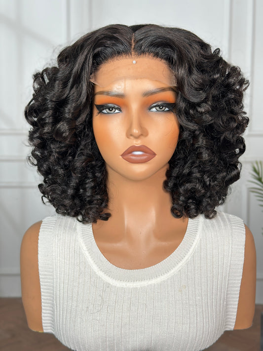 Long Lasting Rose Curl Premium Virgin hair 4*4 Closure lace 12 inch Natural Black Color
