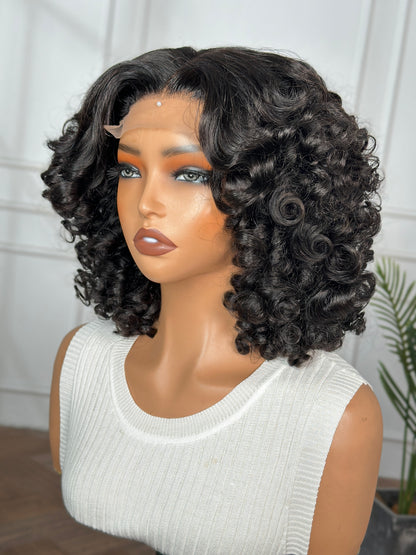 Long Lasting Rose Curl Premium Virgin hair 4*4 Closure lace 12 inch Natural Black Color