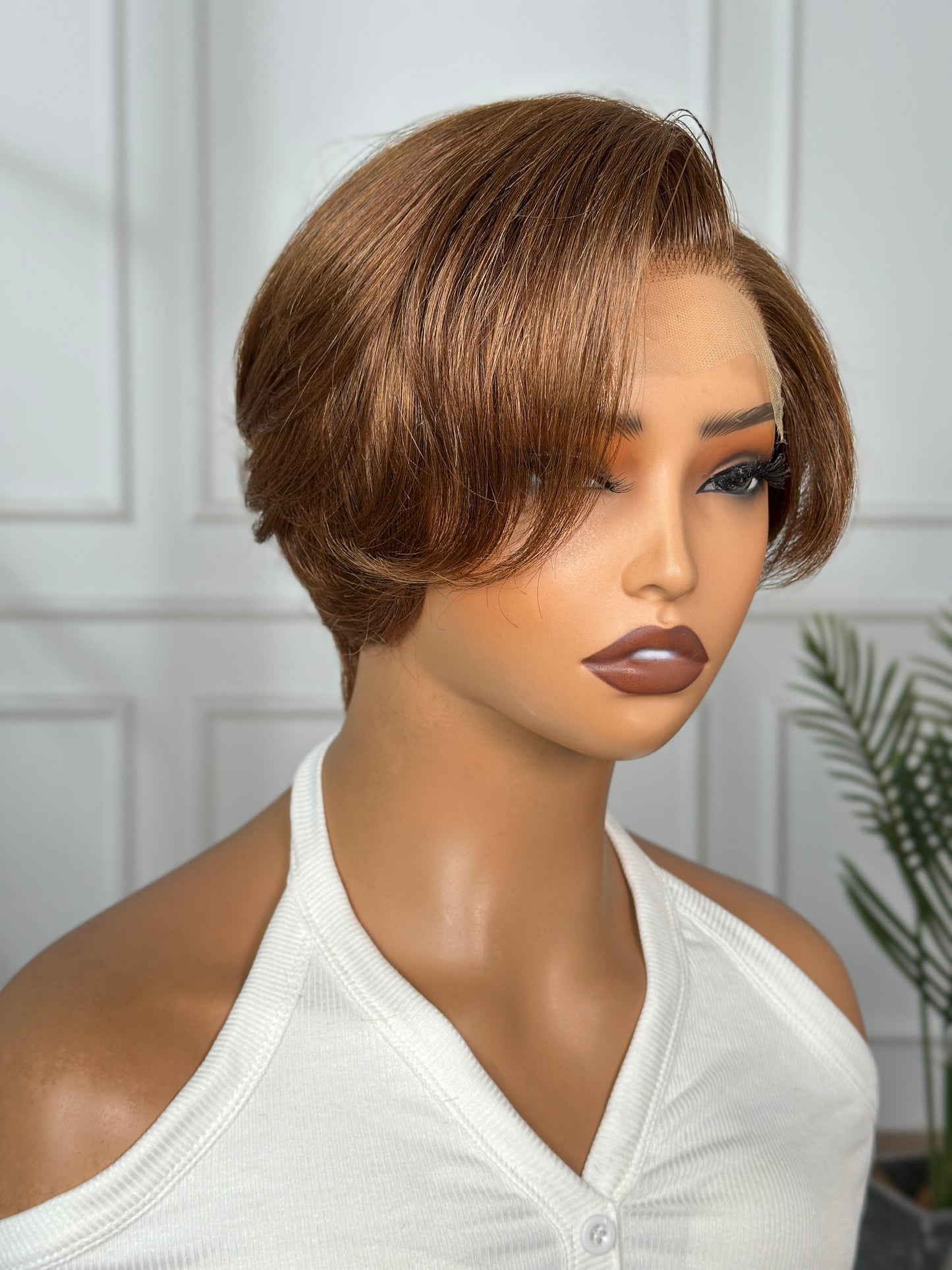 Pixie Cut Pro Wig-Layer Cutting Pixie Mni T lace 6 inch Brown Color