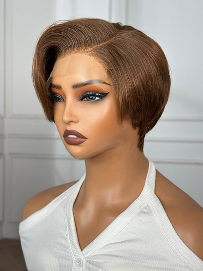 Pixie Cut Pro Wig-Layer Cutting Pixie Mni T lace 6 inch Brown Color