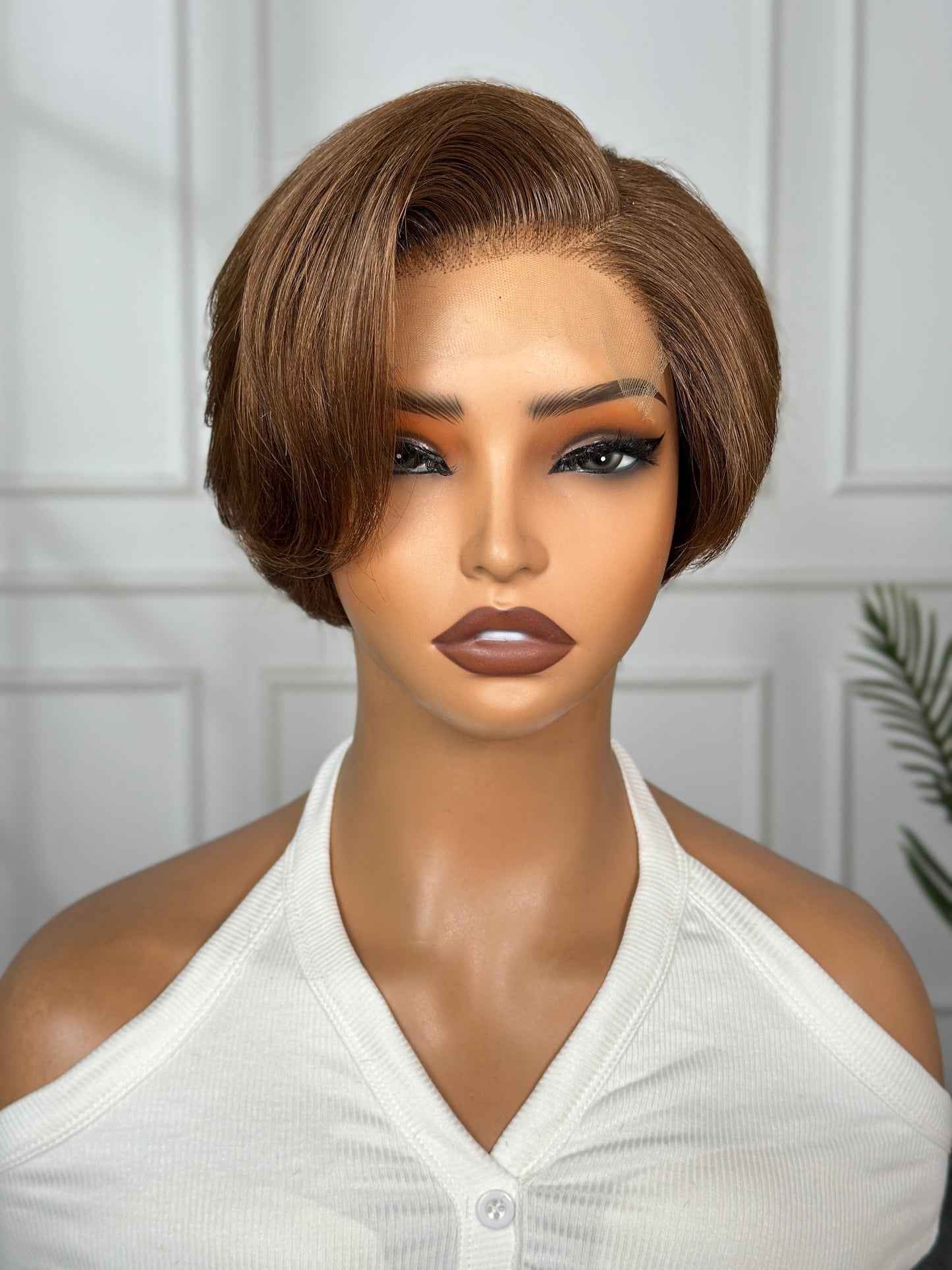 Pixie Cut Pro Wig-Layer Cutting Pixie Mni T lace 6 inch Brown Color