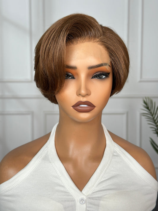 Pixie Cut Pro Wig-Layer Cutting Pixie Mni T lace 6 inch Brown Color