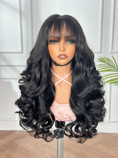 Loose Wave Bang Wig-loose wave5*5 Closure HD lace 24 inch Natrual Black 250% density