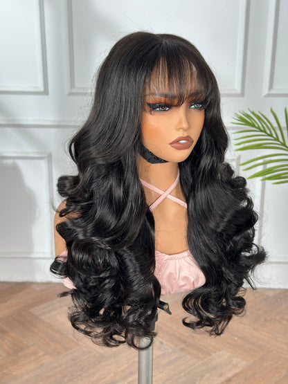 Loose Wave Bang Wig-loose wave5*5 Closure HD lace 24 inch Natrual Black 250% density