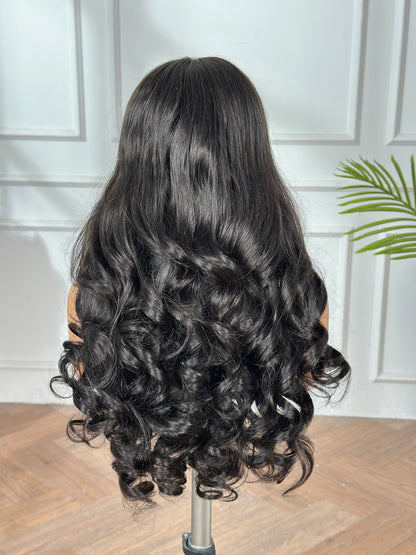 Loose Wave Bang Wig-loose wave5*5 Closure HD lace 24 inch Natrual Black 250% density