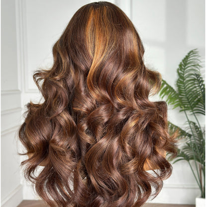Highlight Brown Layer Bouncy 4×4 Closure Wig