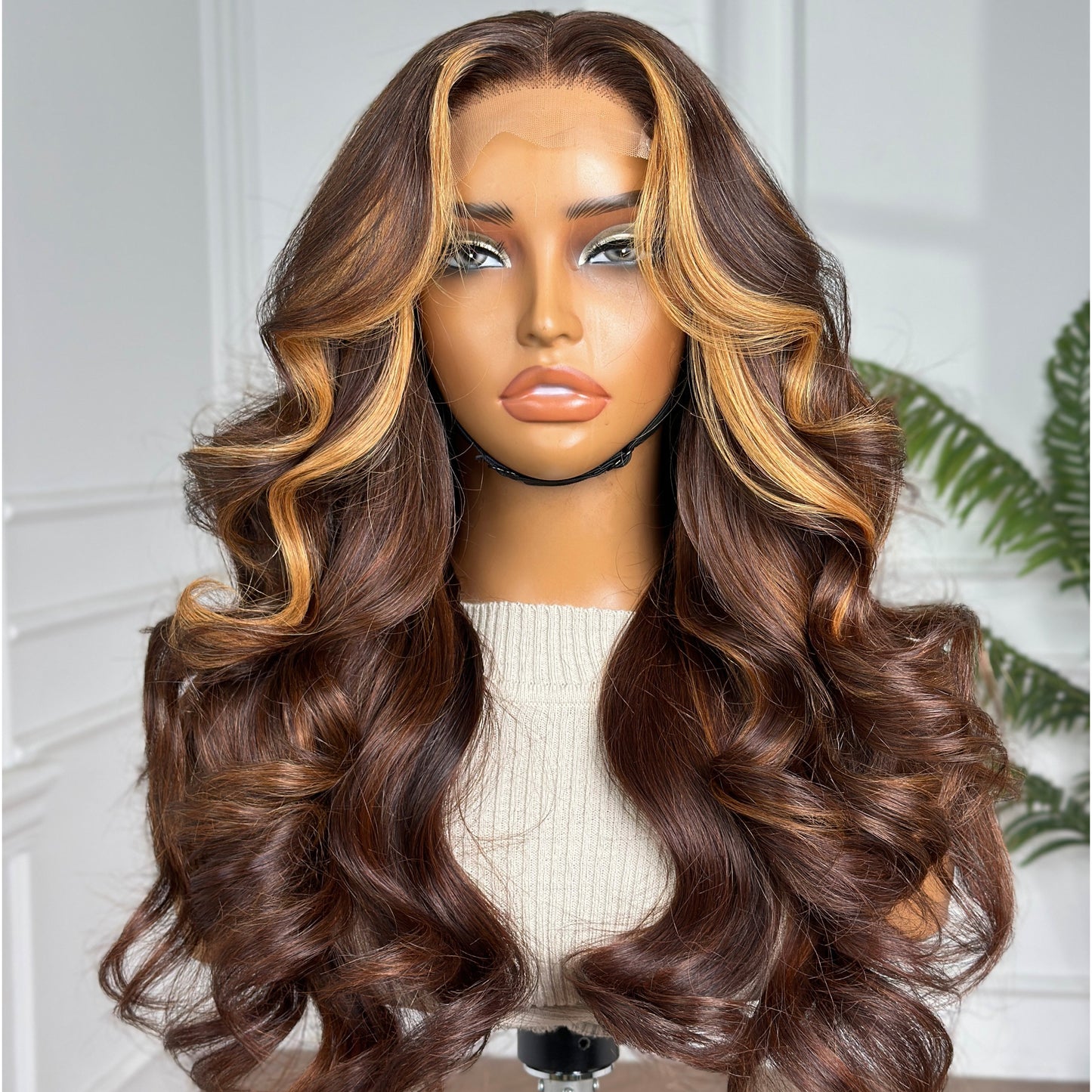 Highlight Brown Layer Bouncy 4×4 Closure Wig