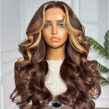 Highlight Brown Layer Bouncy 4×4 Closure Wig