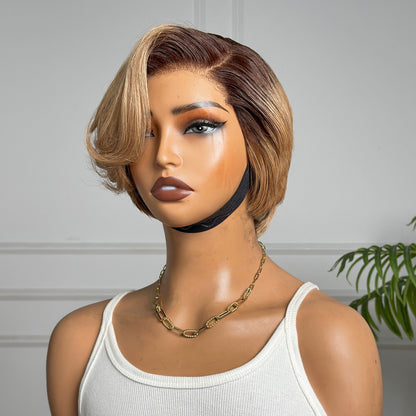 TB#27 Color Short Pixie Cut T part Frontal Lace Wig