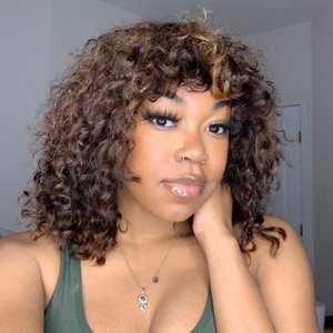 Hot Beauty Hair Highlight Bob Wig With Bang Deep Wave