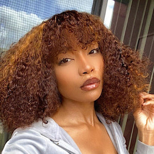 Exclusive Caniche Curly Style Bang Wig With Mixed Highlight