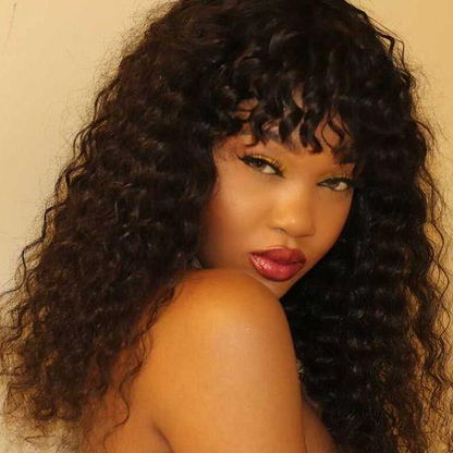 Stunning Virgin Hair Deep Wave Wig With Air Bangs