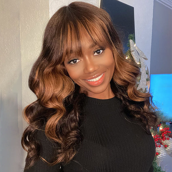 Highlight Light Wispy Bangs Wig Body Wave