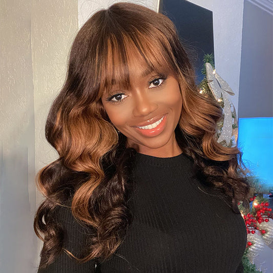 Highlight Light Wispy Bangs Wig Body Wave