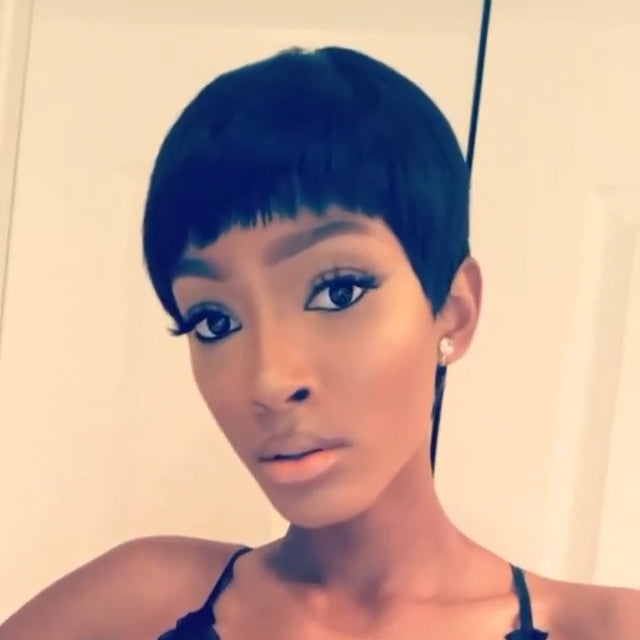 Short Pixie Cut Virgin Hair Bob Wig With Full Bangs