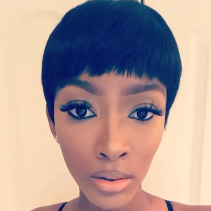 Short Pixie Cut Virgin Hair Bob Wig With Full Bangs