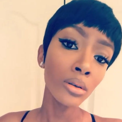 Short Pixie Cut Virgin Hair Bob Wig With Full Bangs