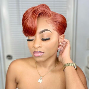 Fabulous Paprika Color Short Pixie Cut T part Frontal Lace Wig