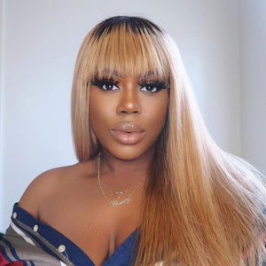 Ombre Bangs Glueles  Closure Lace Wig