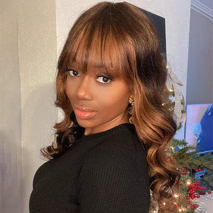 Highlight Light Wispy Bangs Wig Body Wave