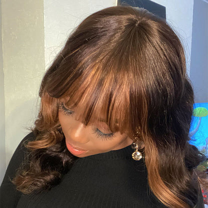 Highlight Light Wispy Bangs Wig Body Wave