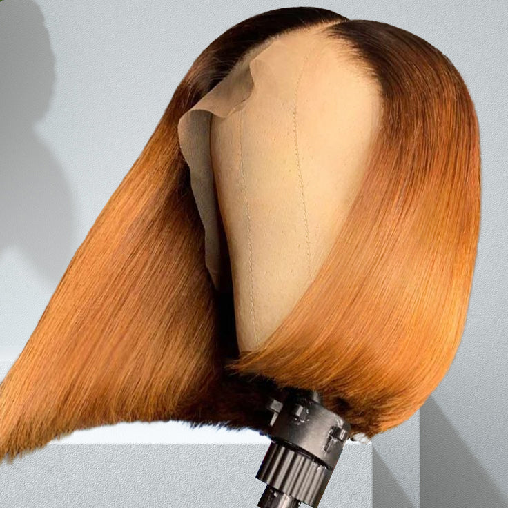 Blunt Cut Ombre Mandarin Brown T-Frontal Bob Wig