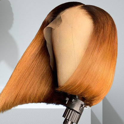 Blunt Cut Ombre Mandarin Brown T-Frontal Bob Wig