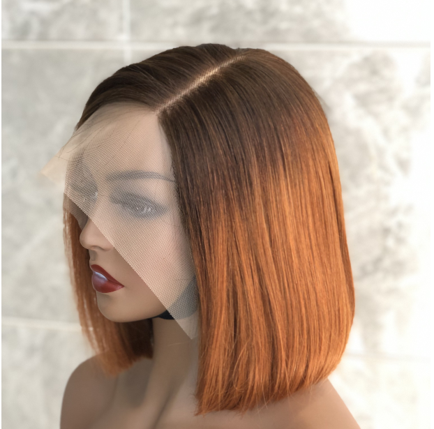 Blunt Cut Ombre Mandarin Brown T-Frontal Bob Wig